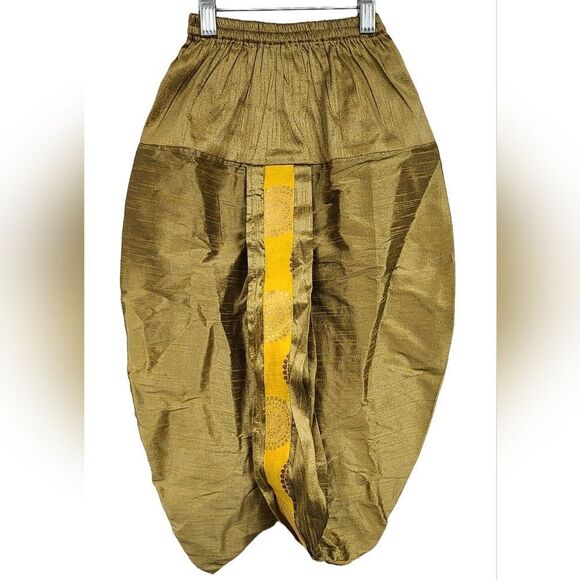 Golden Dupion Silk Kids Dhoti Kurta Pajama Boys Size 4 Ethnic Indian Wedding 2pc - Picture 4 of 15